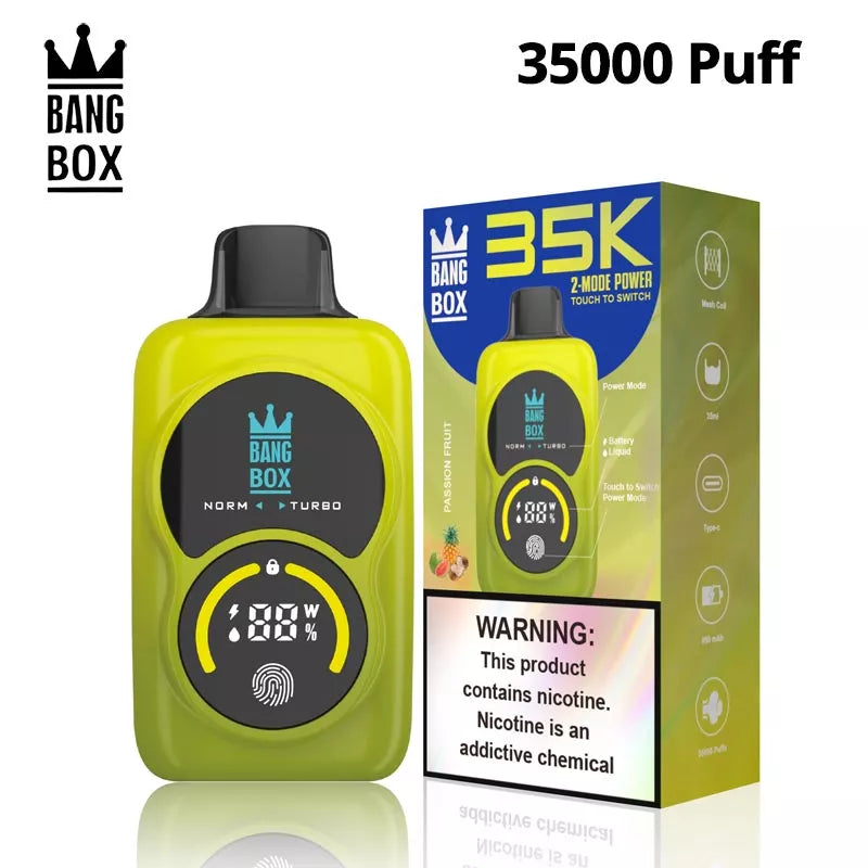 Bang Box 35000 Puffs Touch Control 2 Power Mode Double Screen Vape-950mAh Battery, 35ml E-liquid, Multiple Nicotine 12 Flavors