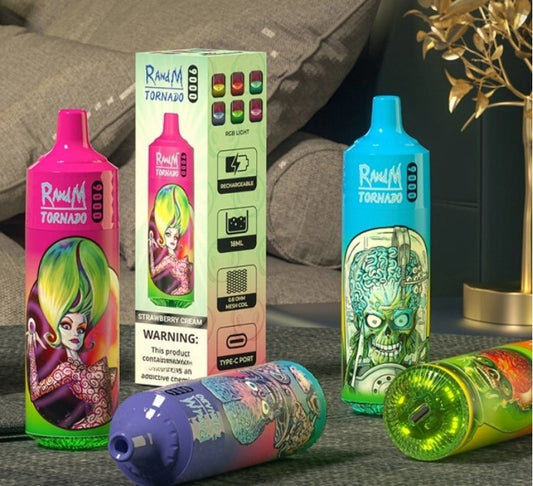 RandM Tornado 9K puffs Disposable E Cigarettes vape 850mAh 0% 2% 5% Double Flavors 58 Flavors 9000 puffs
