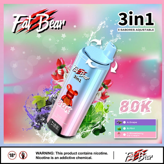 Aivono 80000 Puffs 80K 3 in 1 Aim Fat Bear Vape jetable Smart Screen Triple Flavors