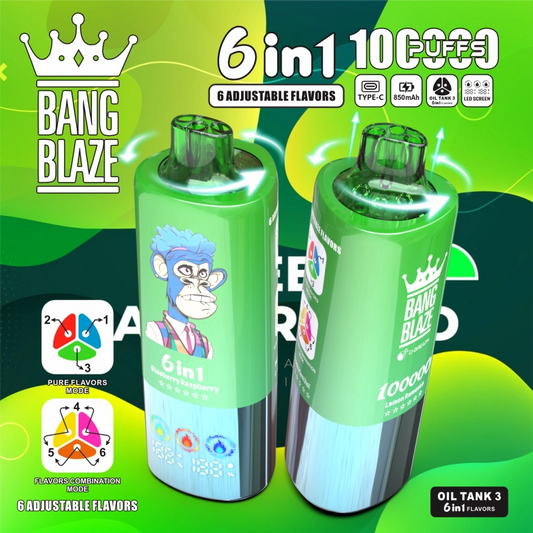 Bang Blaze 100000 Puffs 100K 6 en 1 Wholesale Vape Shop Cigarette électronique jetable