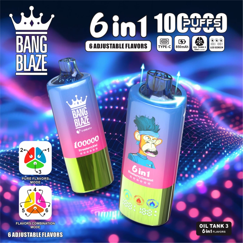Bang Blaze 100000 Puffs 100K 6 en 1 Wholesale Vape Shop Cigarette électronique jetable