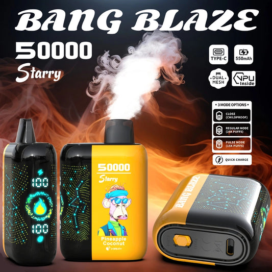 Bang Blaze 50000 Puffs 50K Vape jetable Starry Screen Dual Mesh Coil