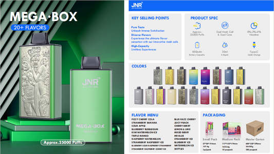 JNR Mega Box 25000 puffs Disposable E Cigarettes vape 850mah 2% 5% 20 Flavors 25K puffs
