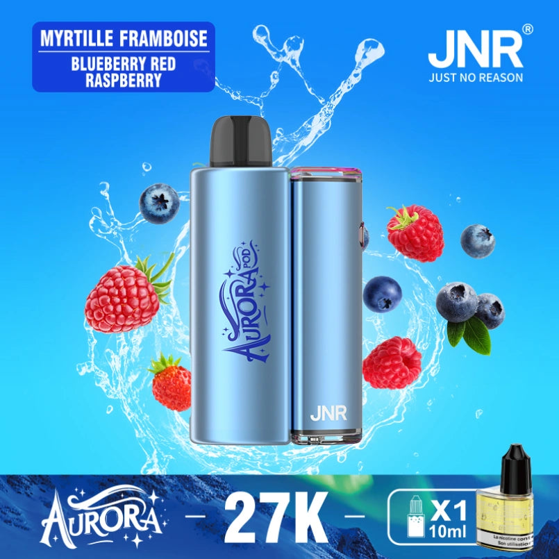 JNR Aurora Pod Kit TPD Certified Vape 27000 Puffs 2ml Prefilled Pod 10ml Refillable Bottle 900mAh Rechargeable Battery