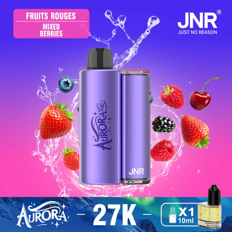 JNR Aurora Pod Kit TPD Certified Vape 27000 Puffs 2ml Prefilled Pod 10ml Refillable Bottle 900mAh Rechargeable Battery