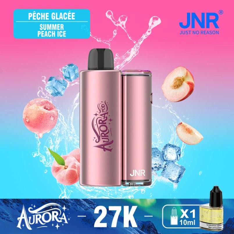 JNR Aurora Pod Kit TPD Certified Vape 27000 Puffs 2ml Prefilled Pod 10ml Refillable Bottle 900mAh Rechargeable Battery