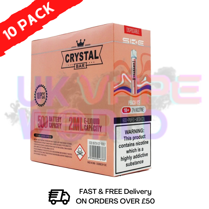 Peach ice - Crystal Bar Puffs 600 SKE Box Of 10 - £26.99