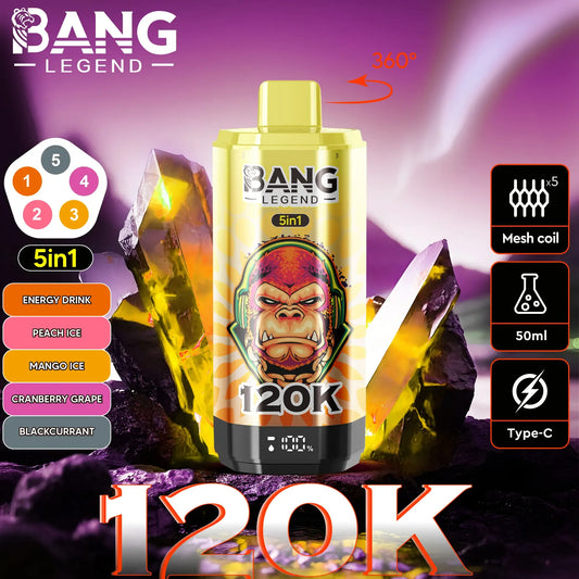 Bang Legend 120K – The Ultimate 5-in-1 Disposable Vape | 120,000 Puffs | Adjustable Triple Flavors | Nebula Burst