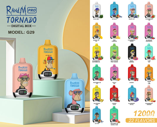 RahdM Tornado Disposable Vape 12k Puffs E Cigarette Vape Fruit Flavours12000 Puff Refillable Electronic Cigarettes 22 Flavors