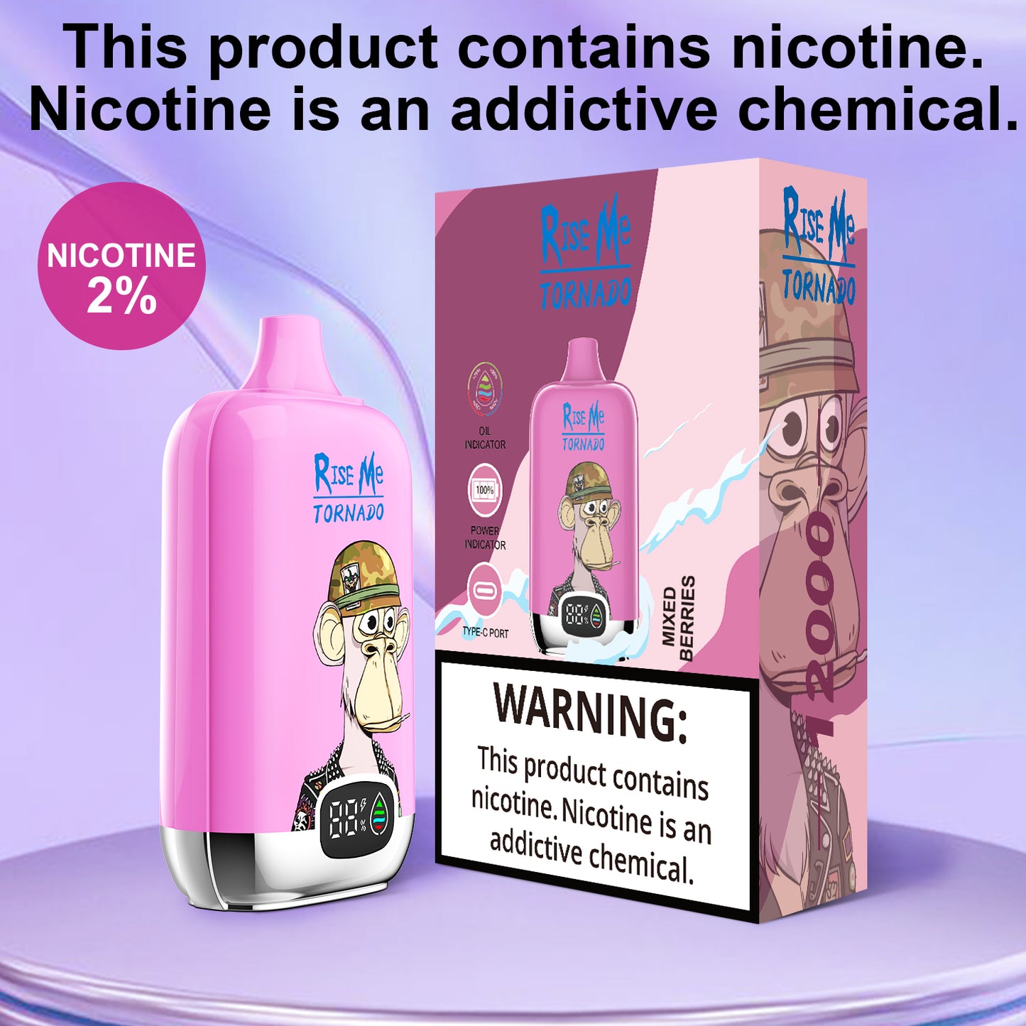 RahdM Vape RisE Me 12000 Big Puffs Disposable Electronic Cigarette Disposable LED Display With 20mg Nicotine
