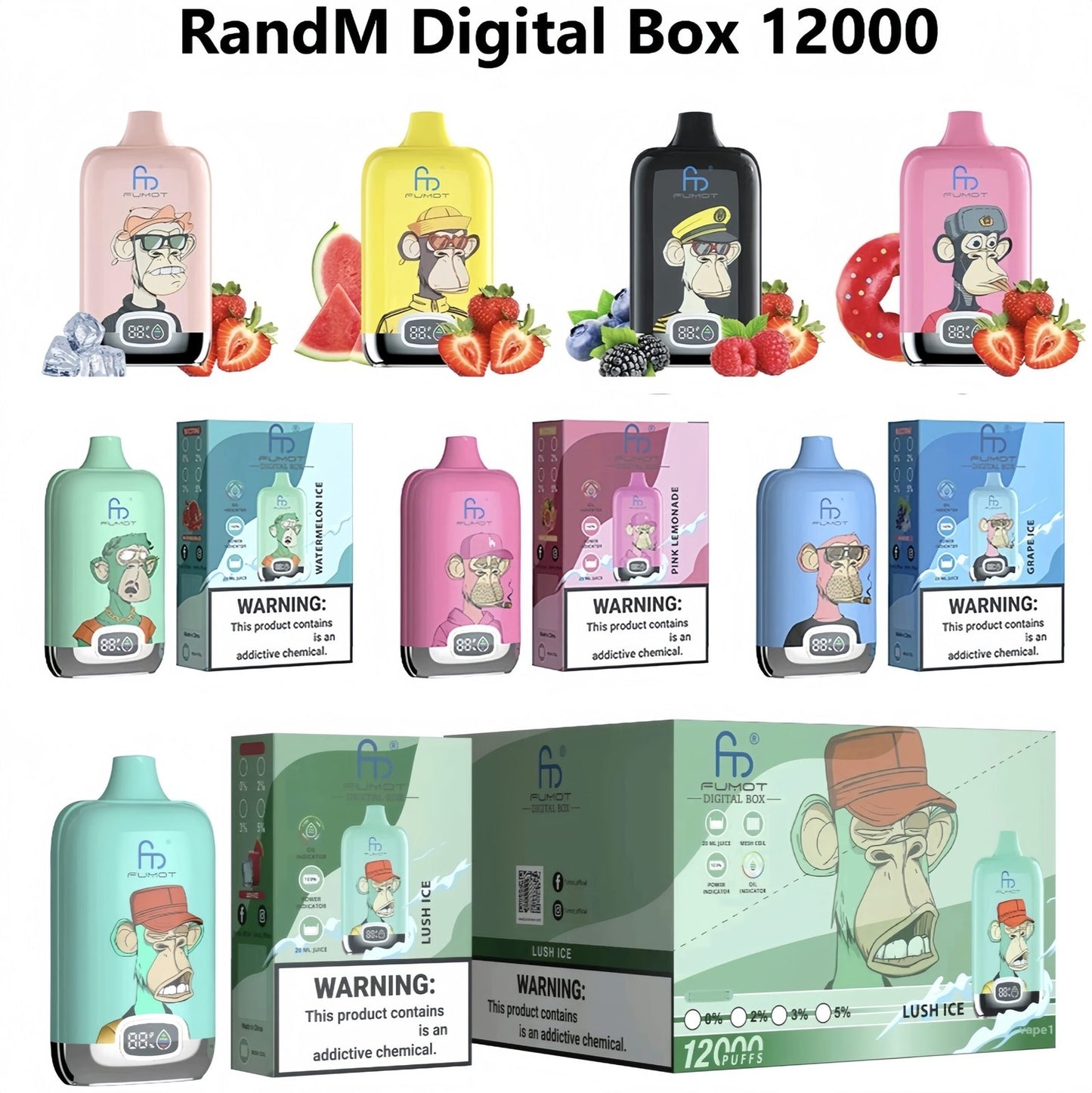 RandM Fumot Digital 12K puffs Disposable E Cigarettes vape  850mah 2% 5% 52 Flavors 12000 puffs
