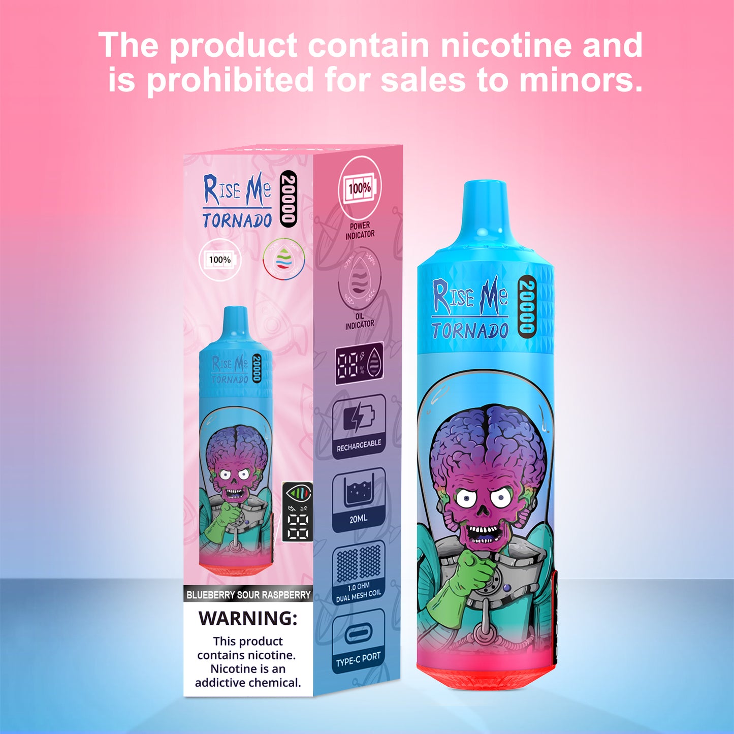 RahdM Tornado Rise Me Disposable Vape 20k Puffs E Cigarette Vape Fruit Flavours 20000 Puff Refillable Electronic Cigarettes 20MG Nic