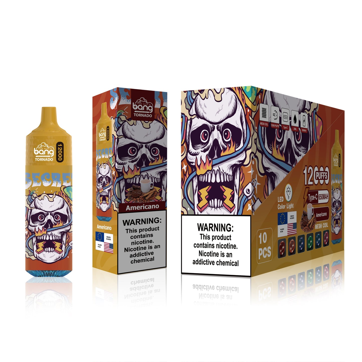 BangKing 12000 Puffs Smart Full Screen Turn Ice Wholesale Disposable Vape Puff 12k Prefilled Pod-850mAh Battery, 40ml E-liquid, Multiple Nicotine 12 Flavors
