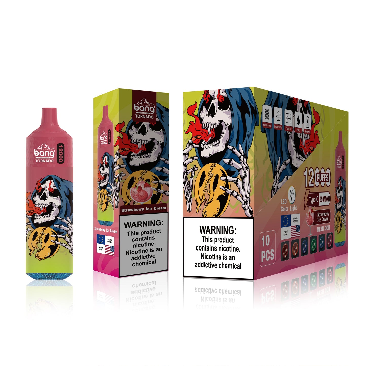 BangKing 12000 Puffs Smart Full Screen Turn Ice Wholesale Disposable Vape Puff 12k Prefilled Pod-850mAh Battery, 40ml E-liquid, Multiple Nicotine 12 Flavors
