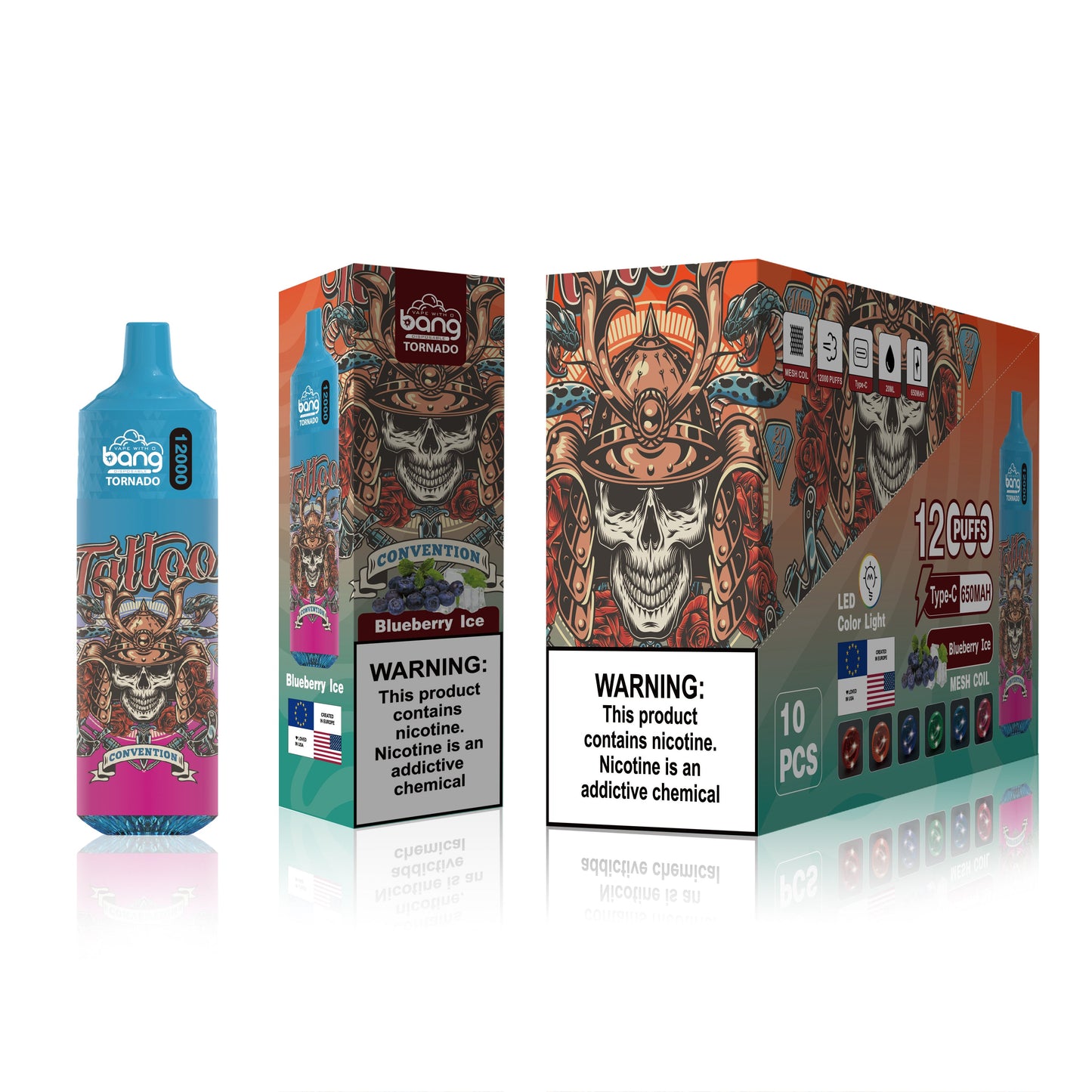 BangKing 12000 Puffs Smart Full Screen Turn Ice Wholesale Disposable Vape Puff 12k Prefilled Pod-850mAh Battery, 40ml E-liquid, Multiple Nicotine 12 Flavors