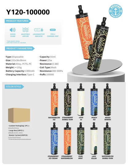 AAOK 100kpuffs Single/Dual/OFF Switch Button Airflow Adjutable and Display 55ml Disposable Vape