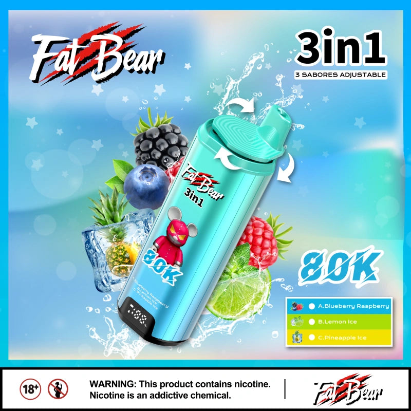 Aivono 80000 Puffs 80K 3 in 1 Aim Fat Bear Vape jetable Smart Screen Triple Flavors
