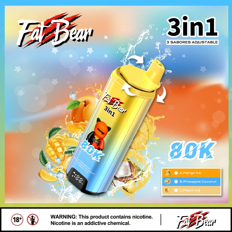 Aivono 80000 Puffs 80K 3 in 1 Aim Fat Bear Vape jetable Smart Screen Triple Flavors