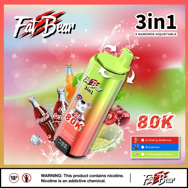 Aivono 80000 Puffs 80K 3 in 1 Aim Fat Bear Vape jetable Smart Screen Triple Flavors