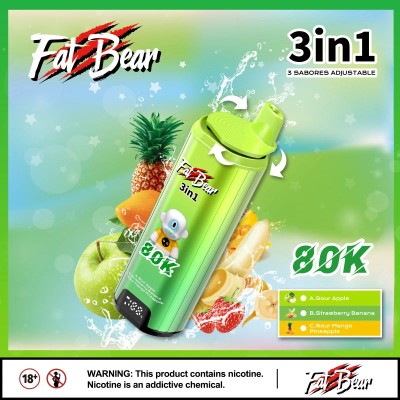 Aivono 80000 Puffs 80K 3 in 1 Aim Fat Bear Vape jetable Smart Screen Triple Flavors