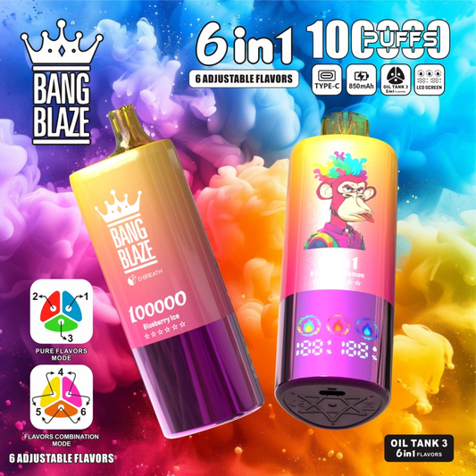 Bang Blaze 100000 Puffs 100K 6 en 1 Wholesale Vape Shop Cigarette électronique jetable