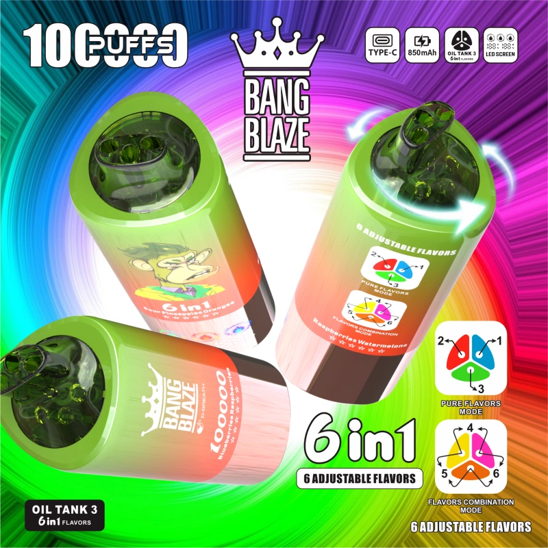 Bang Blaze 100000 Puffs 100K 6 en 1 Wholesale Vape Shop Cigarette électronique jetable