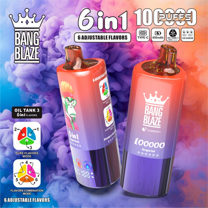 Bang Blaze 100000 Puffs 100K 6 en 1 Wholesale Vape Shop Cigarette électronique jetable