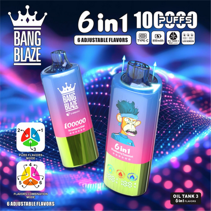 Bang Blaze 100000 Puffs 100K 6 en 1 Wholesale Vape Shop Cigarette électronique jetable