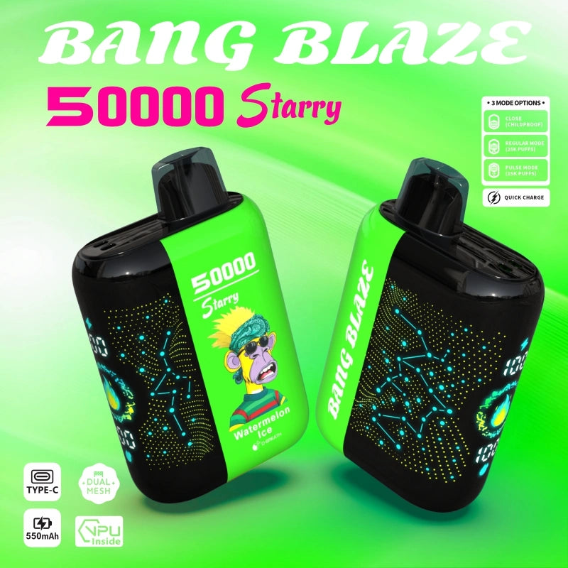 Bang Blaze 50000 Puffs 50K Vape jetable Starry Screen Dual Mesh Coil