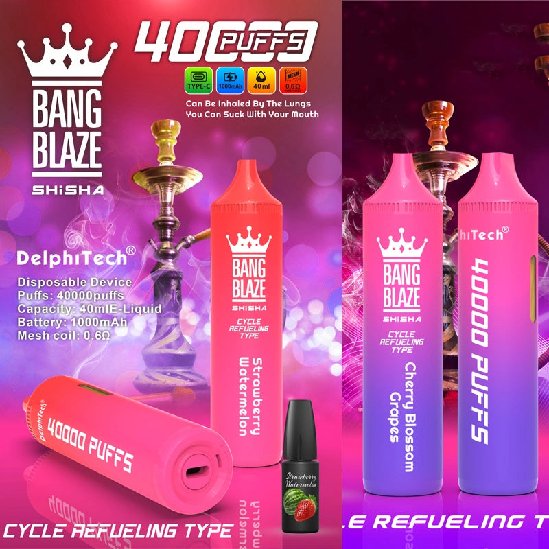 Bang Blaze Shisha 40000 Puffs 40K Huile rechargeable Vape jetable Wholesale