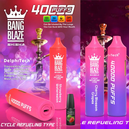 Bang Blaze Shisha 40000 Puffs 40K Huile rechargeable Vape jetable Wholesale