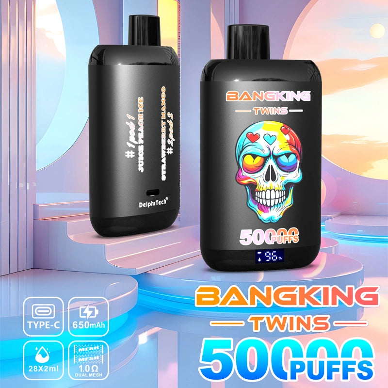 Bang King 50000 Puffs 50K Twin 2 in 1 Wholesale Vape Double Flavors Smart Screen Cigarette électronique jetable