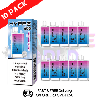 Blue Razz Cherry HYPPE BAR Puffs 600 Pack Of 10 Disposable Bars