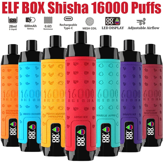 ELF BOX Shisha 16000 bouffées 16K Vape jetable Airflow réglable E Cigarettes