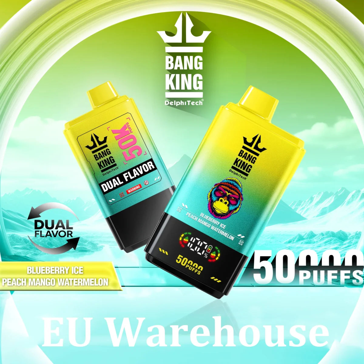 EU Warehouse Puff 50K 2 in 1 Bang King 50000 Puffs Double Flavors Digital Screen 2025 Disposable Vape Shop
