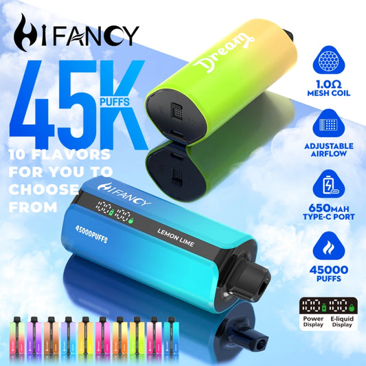Hifancy 45000 Puffs Disposable Electronic Cigarette Smart Screen Chinese Warehouse Wholesale