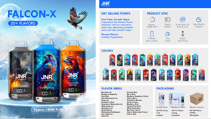 JNR Falcon-X 18000 puffs Disposable E Cigarettes vape  950mah 2% 5%  45 Flavors 18K puffs