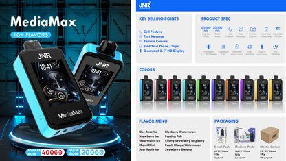 JNR Media Max 40K puffs Disposable E Cigarettes vape 1000 mah Battery 2%  10 Flavors 40000 puffs