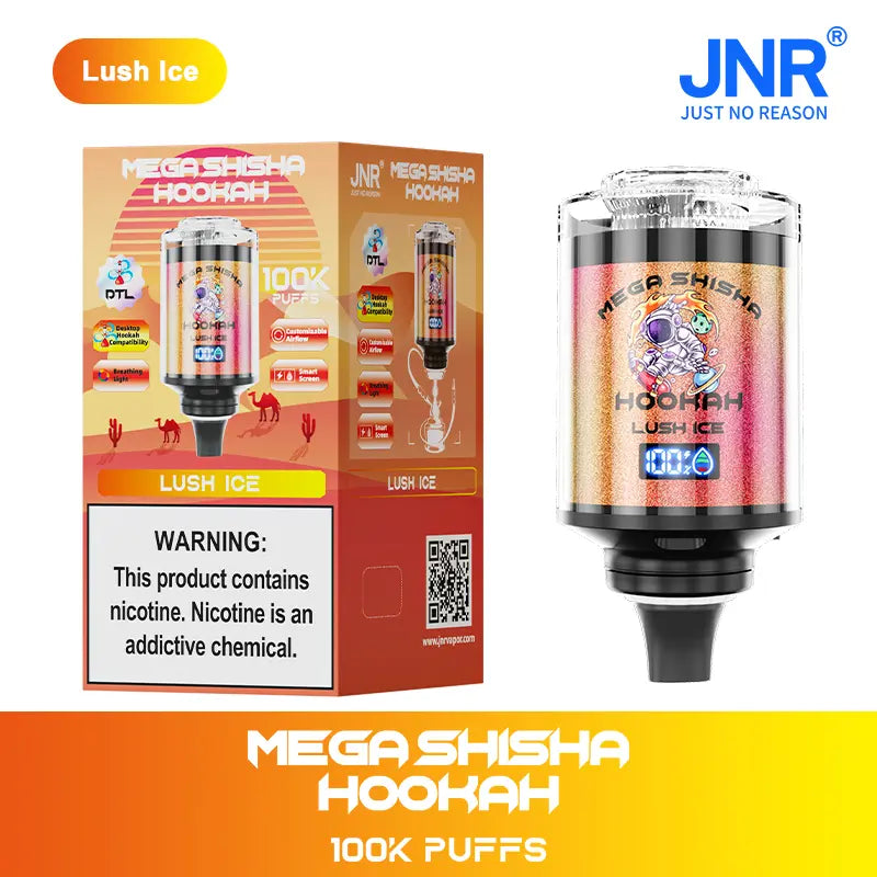Puff 100k JNR Mega Shisha Hookah 100000 Puffs Smart Screen Disposable Vape Wholesale  DTL Breathing Light