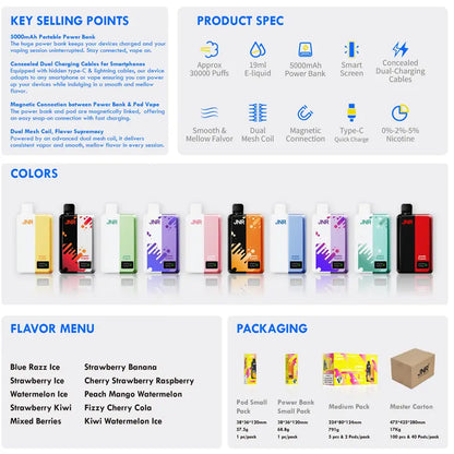 JNR Power Mate 30000 Puffs 30K Smart Screen Pod Vape 5000mAh Power Bank Wholesale