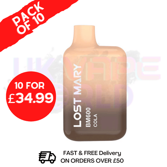 Cola (NEW) Lost Mary 600 Puff Bars Pack Of 10 BM600 Disposable