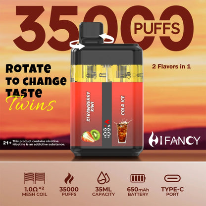 Puff 35k Hifancy 35000 Puffs 2 in 1 Twins Disposable Vape Smart Screen EU Warehouse