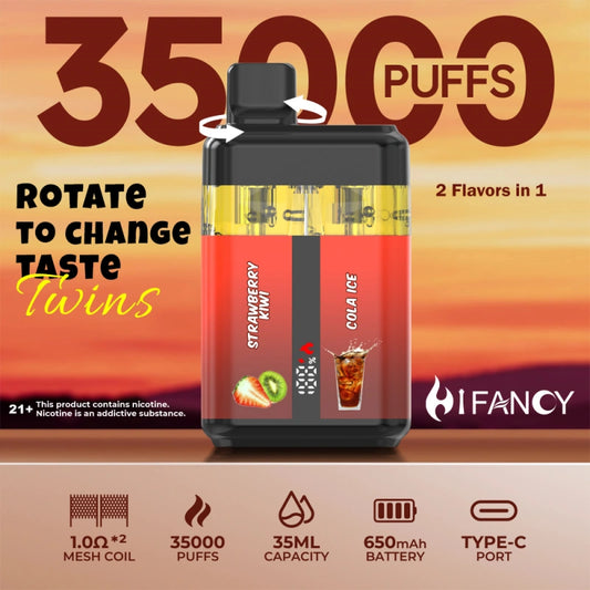 Puff 35k Hifancy 35000 Puffs 2 in 1 Twins Disposable Vape Smart Screen EU Warehouse