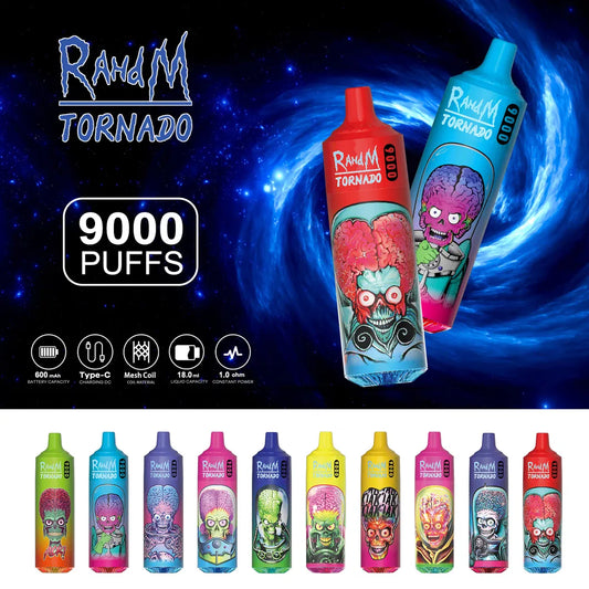 RahdM Tornado 9000 bouffées saveurs multiples 2% Faible teneur en nicotine Rechargeable jetable Vape Pen gros