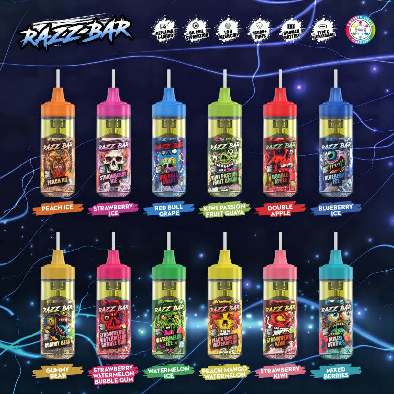 Original Razz Bar 16000 Puffs Refillable Disposable Vape E Cigarette Puff 16k – Razz Bar 16k Puff