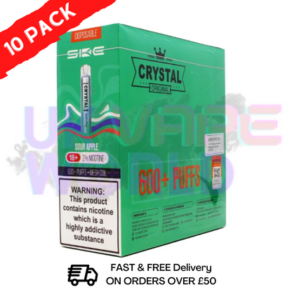 Sour apple - Crystal Bar Puffs 600 SKE Box Of 10 - £26.99