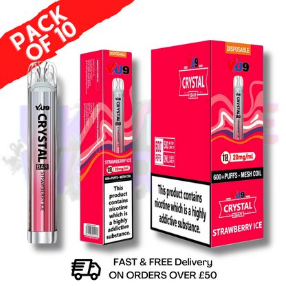 Strawberry ICE - Crystal Bar Puffs 600 VU9 Box Of 10