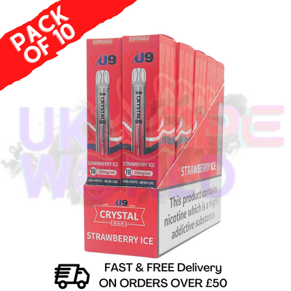 Strawberry ICE - Crystal Bar Puffs 600 VU9 Box Of 10