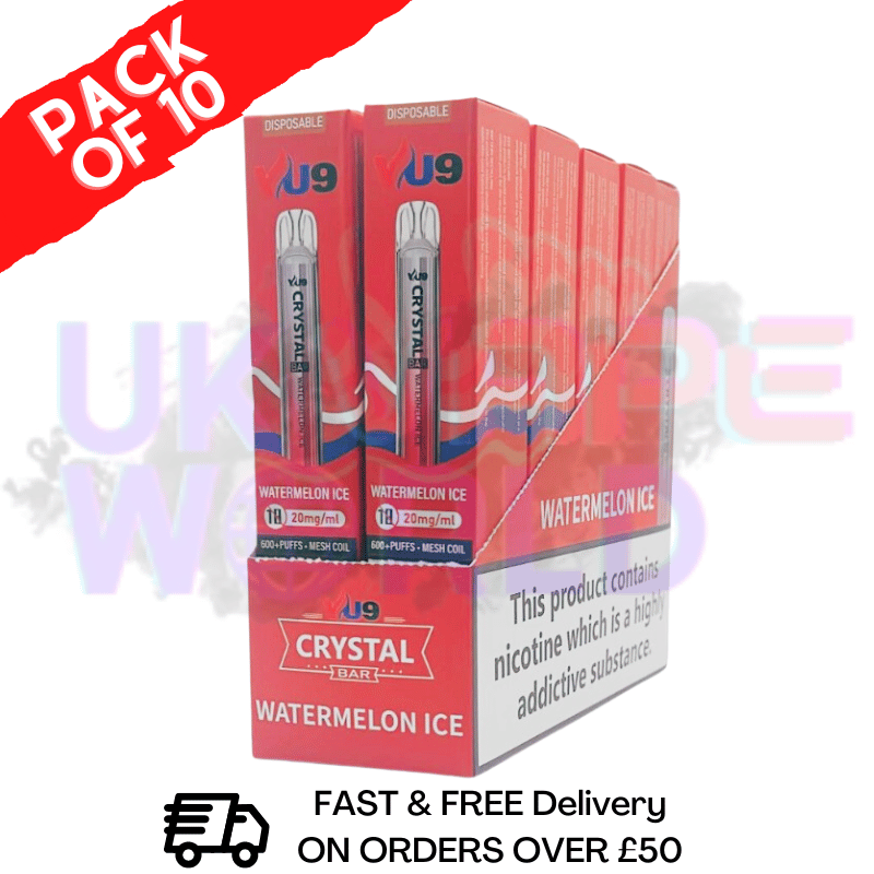 Watermelon On ICE - Crystal Bar Puffs 600 VU9 Box Of 10