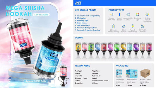 JNR Mega Shisha Hookah 100k Puffs Disposable Vape Box of 4